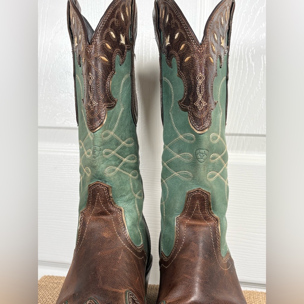Ariat Brown and Teal Western Heeled Cowboy Boots - Picture 8 of 13